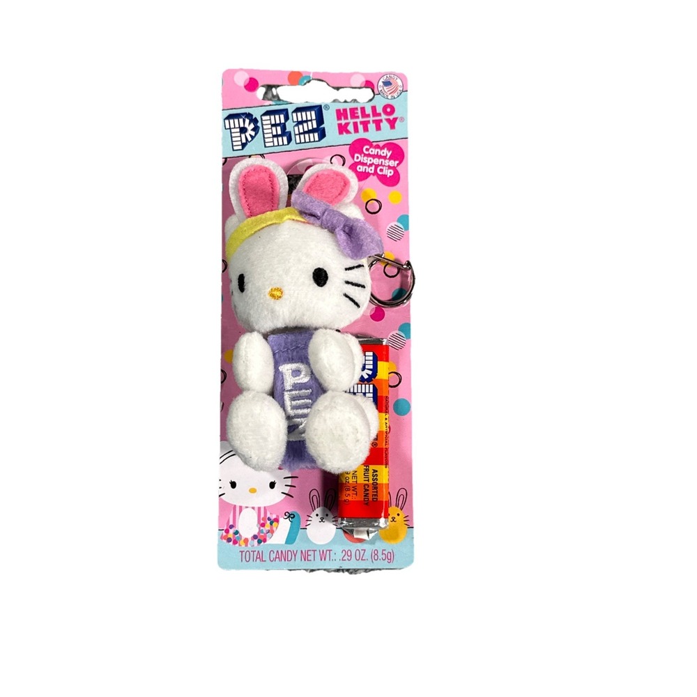 RARE Hello Kitty Plush PEZ Dispenser Keychain Backpack Clip Purple Soft Toy New